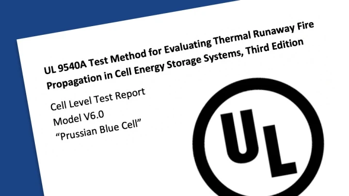 UL 9540A Test Method for evaluating thermal runway fire propagation in cell energy storage systems report